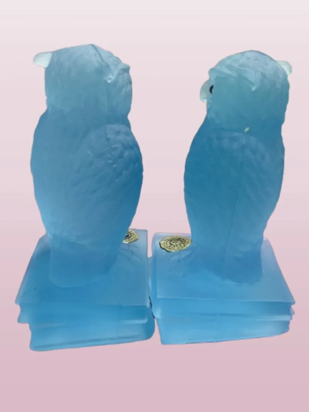 Pair of Westmoreland Blue Mist Wise Owls on Books - Picture 2 of 4